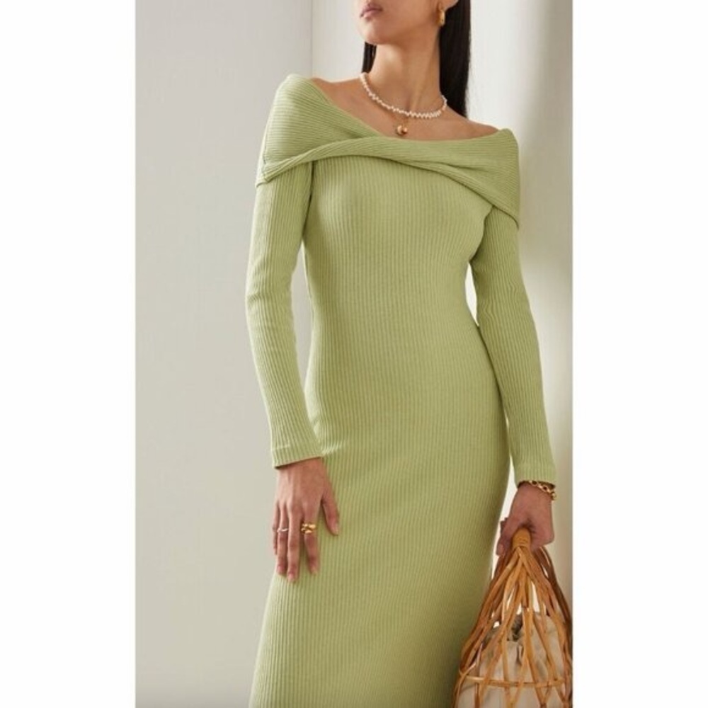 NWT Mara Hoffman Emery Sweater Dress Green Rib Knit Off Shoulder Midi‎ Size XS - Picture 7 of 15